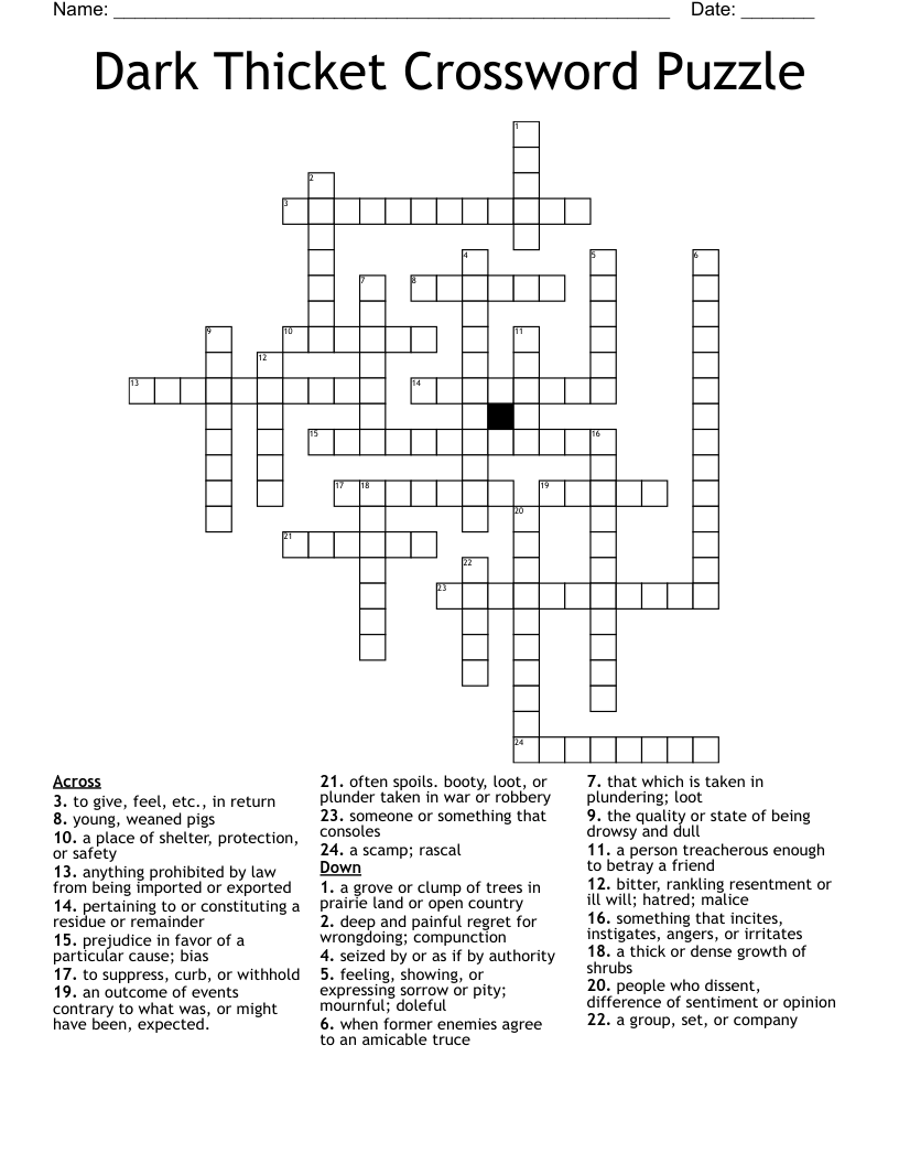 Dark Thicket Crossword Puzzle