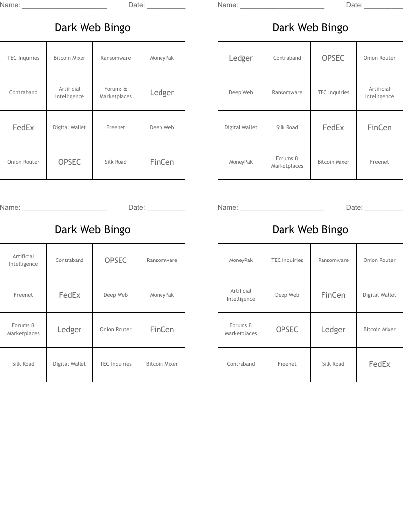 Dark Web Bingo