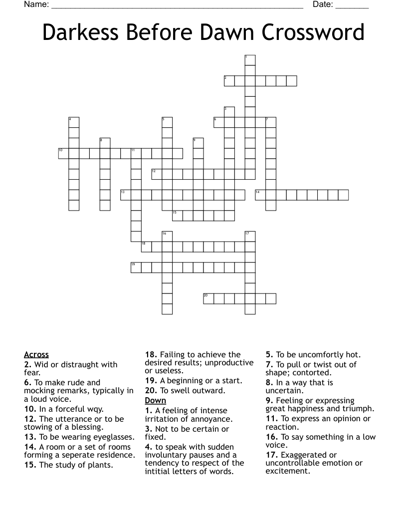 Darkess Before Dawn Crossword