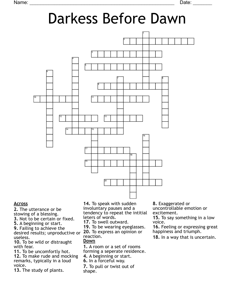 Darkess Before Dawn  Crossword