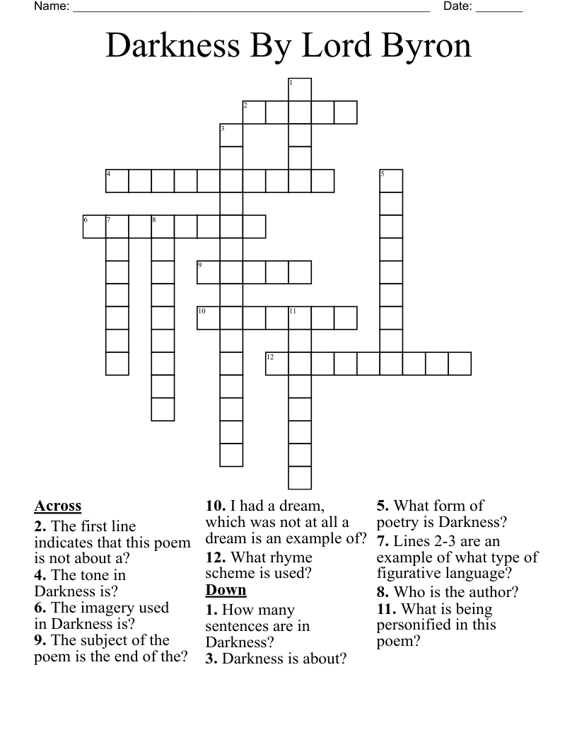Darkness By Lord Byron Crossword