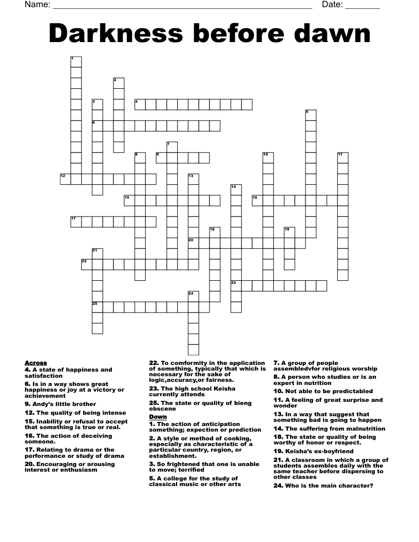 Darkness before dawn Crossword