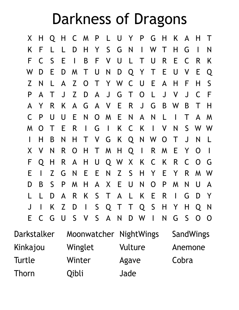 Darkness of Dragons Word Search