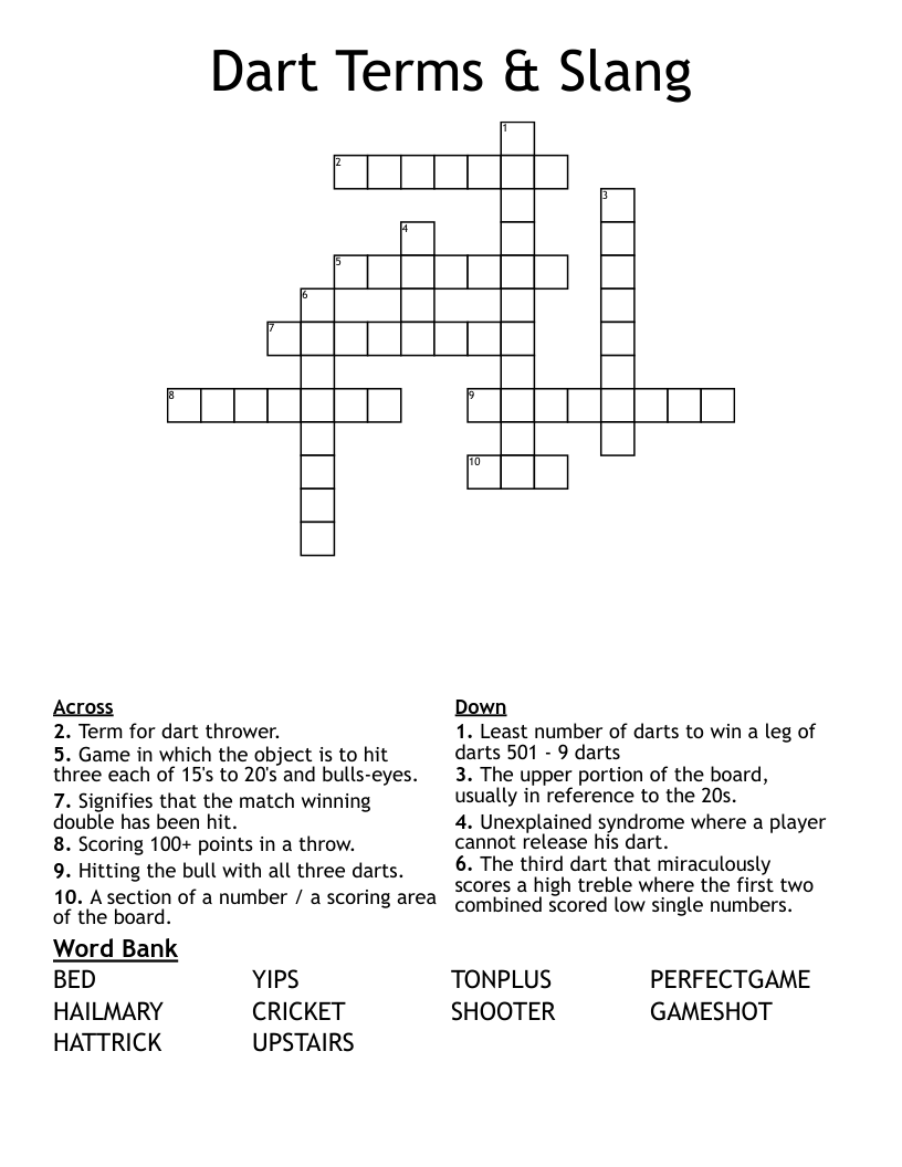 Dart Terms & Slang Crossword