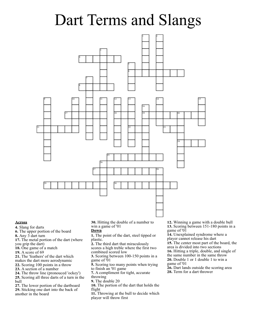 Dart Terms and Slangs Crossword