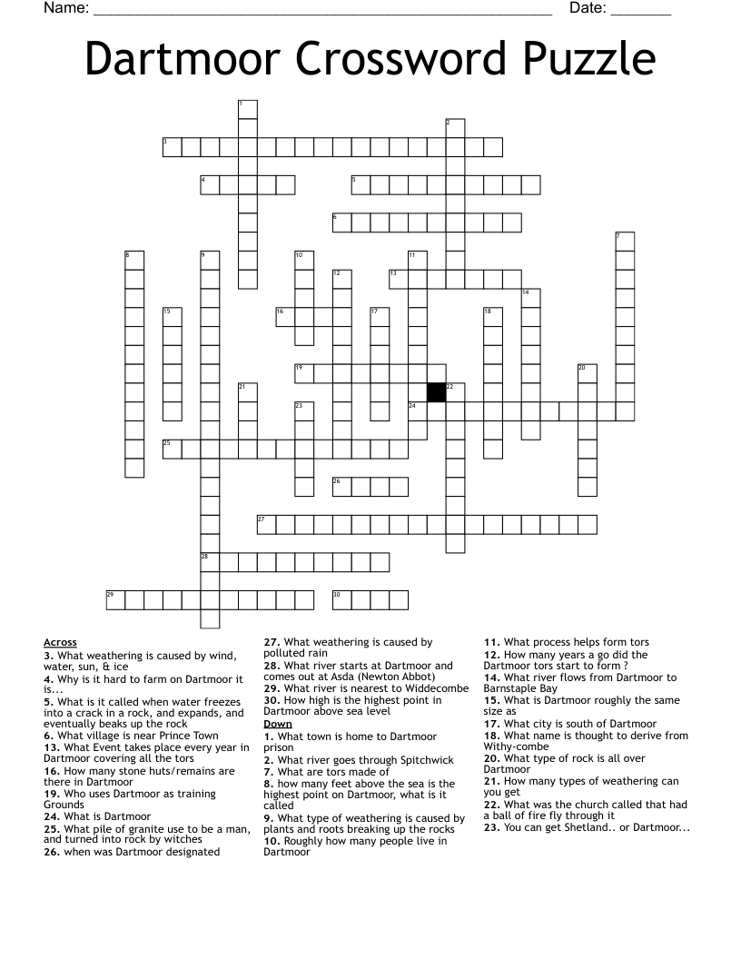Dartmoor Crossword Puzzle