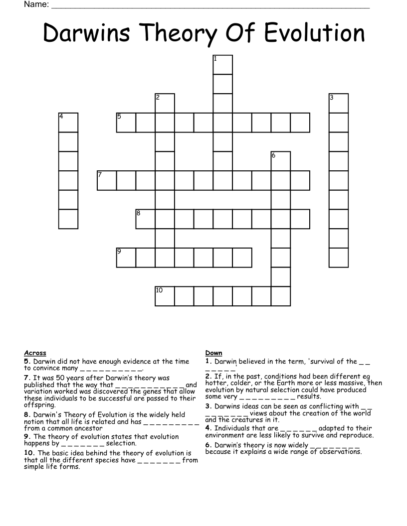 Darwins Theory Of Evolution Crossword