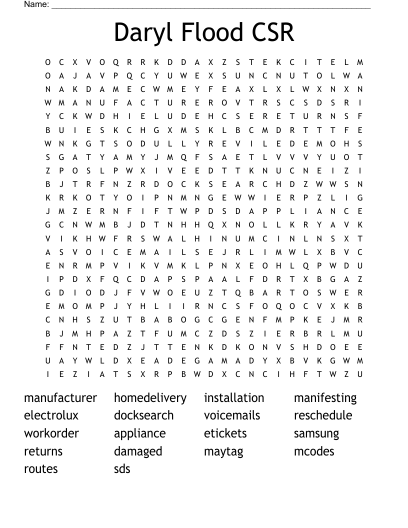 Daryl Flood CSR  Word Search