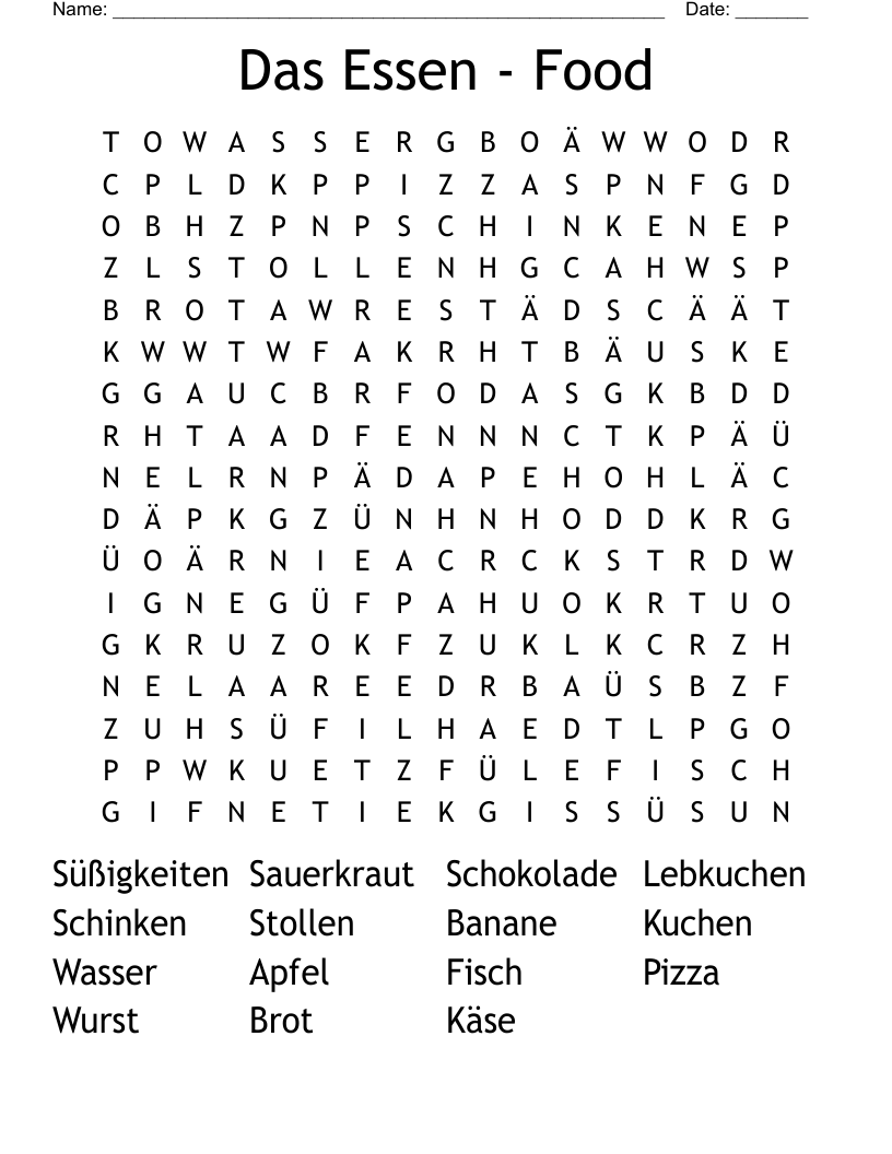 Das Essen - Food Word Search