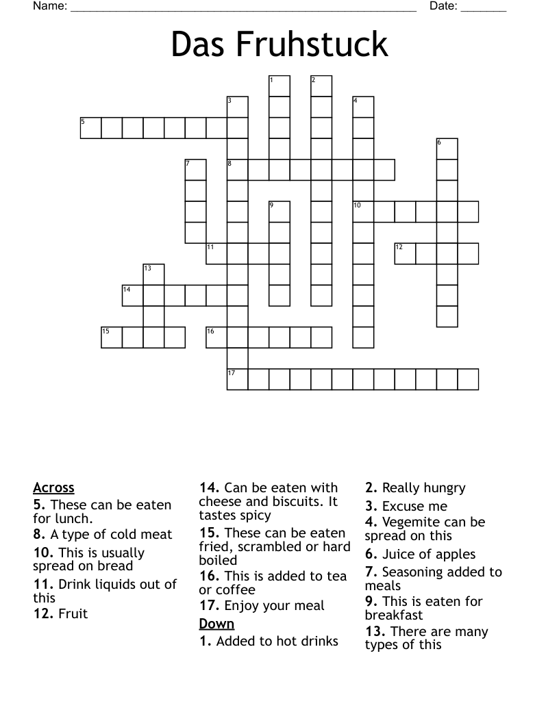 Das Fruhstuck Crossword