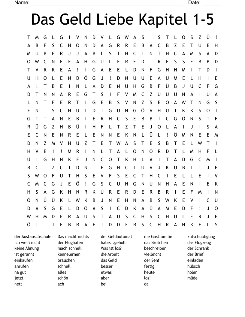 Das Geld Liebe Kapitel 1-5 Word Search