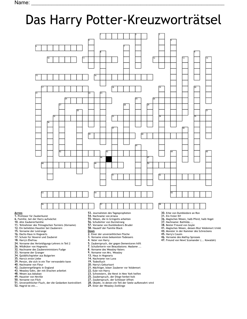 Das Harry Potter-Kreuzworträtsel Crossword