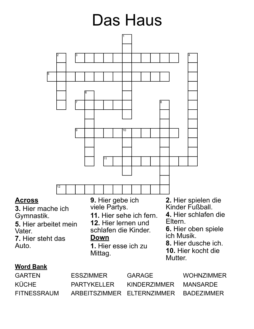 Das Haus Crossword