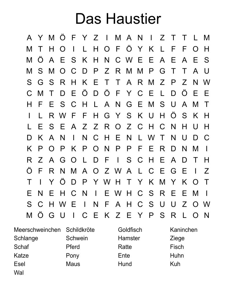 Das Haustier Word Search