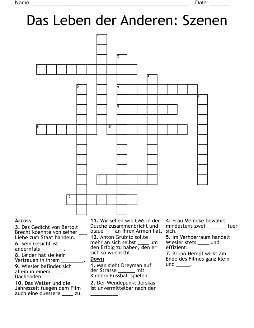 Das Leben der Anderen: Szenen Crossword