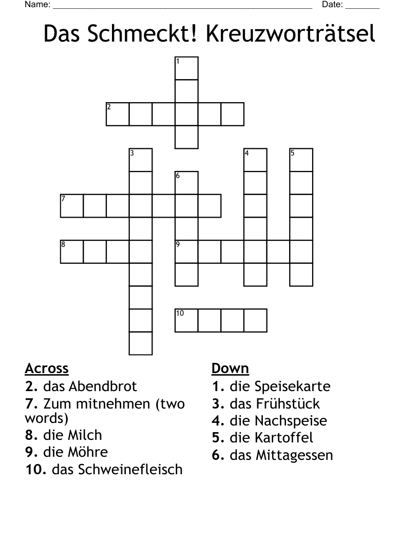 Das Schmeckt! Kreuzworträtsel Crossword