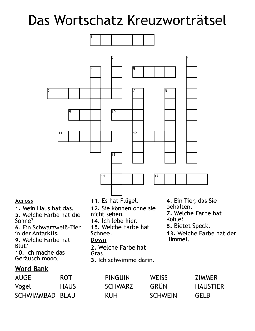 Das Wortschatz  Kreuzworträtsel Crossword