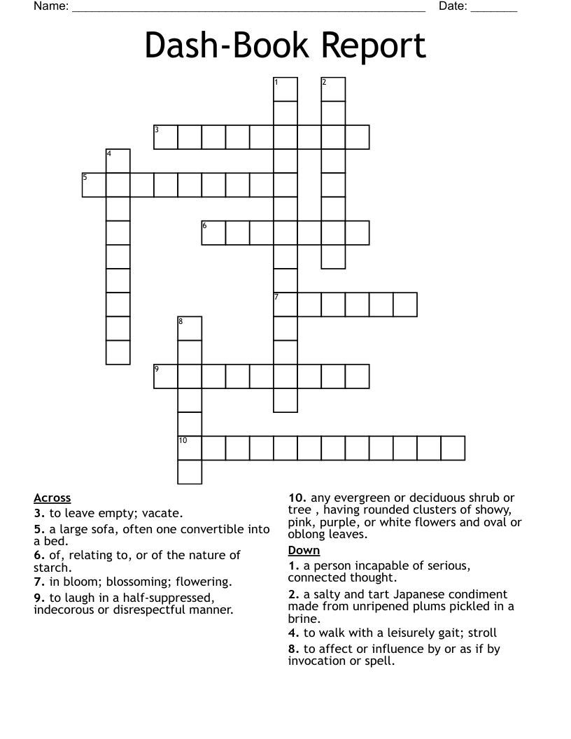 Dash-Book Report Crossword