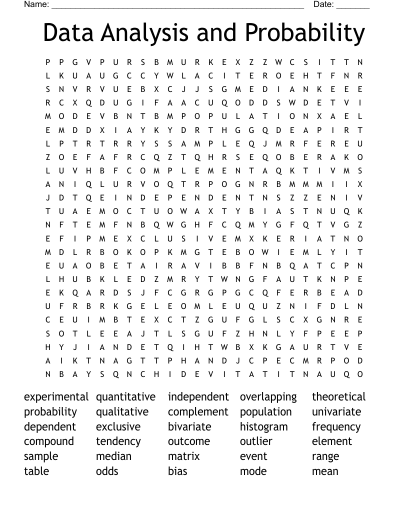 Data Analysis and Probability Word Search