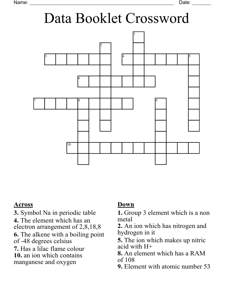 Data Booklet Crossword
