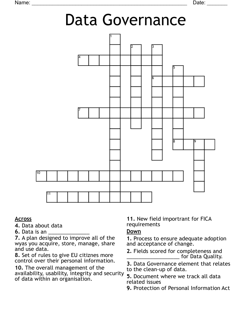 Data Governance Crossword