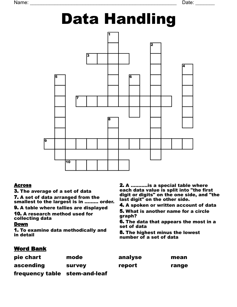 Data Handling Crossword