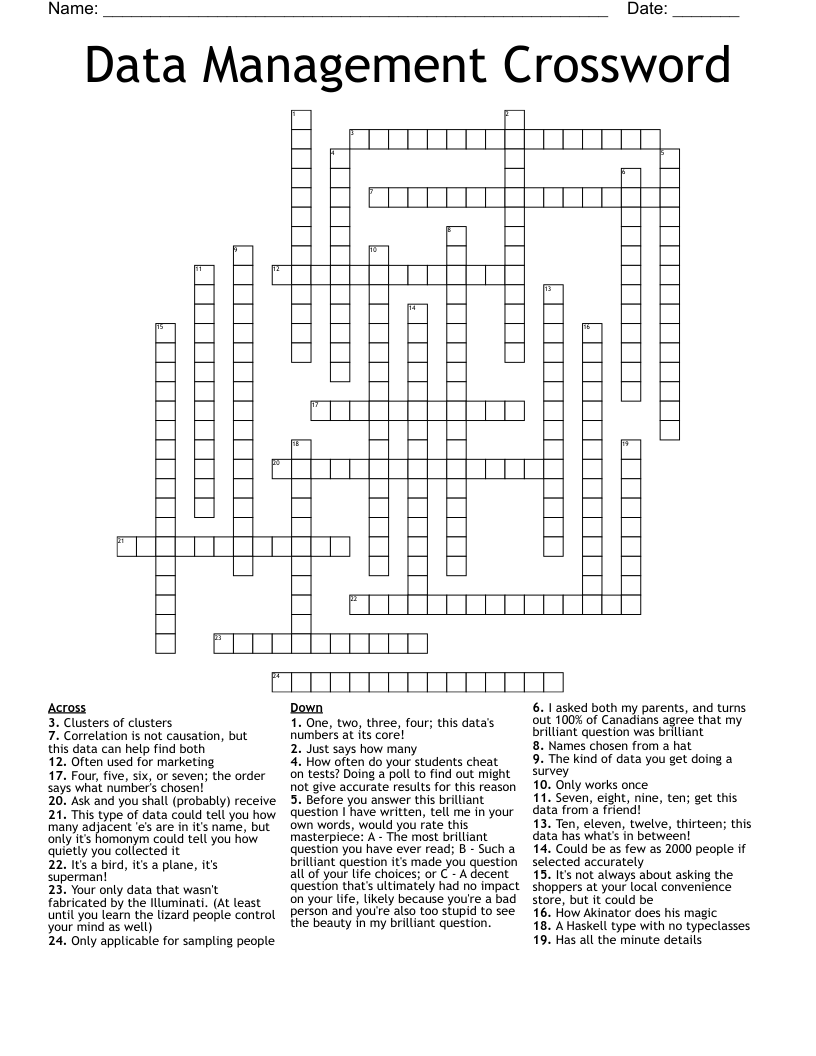 Data Management Crossword