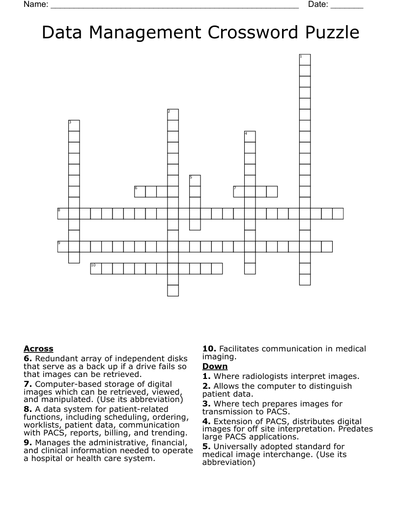 Data Management Crossword Puzzle