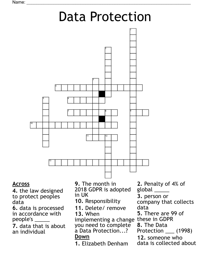 Data Protection Crossword