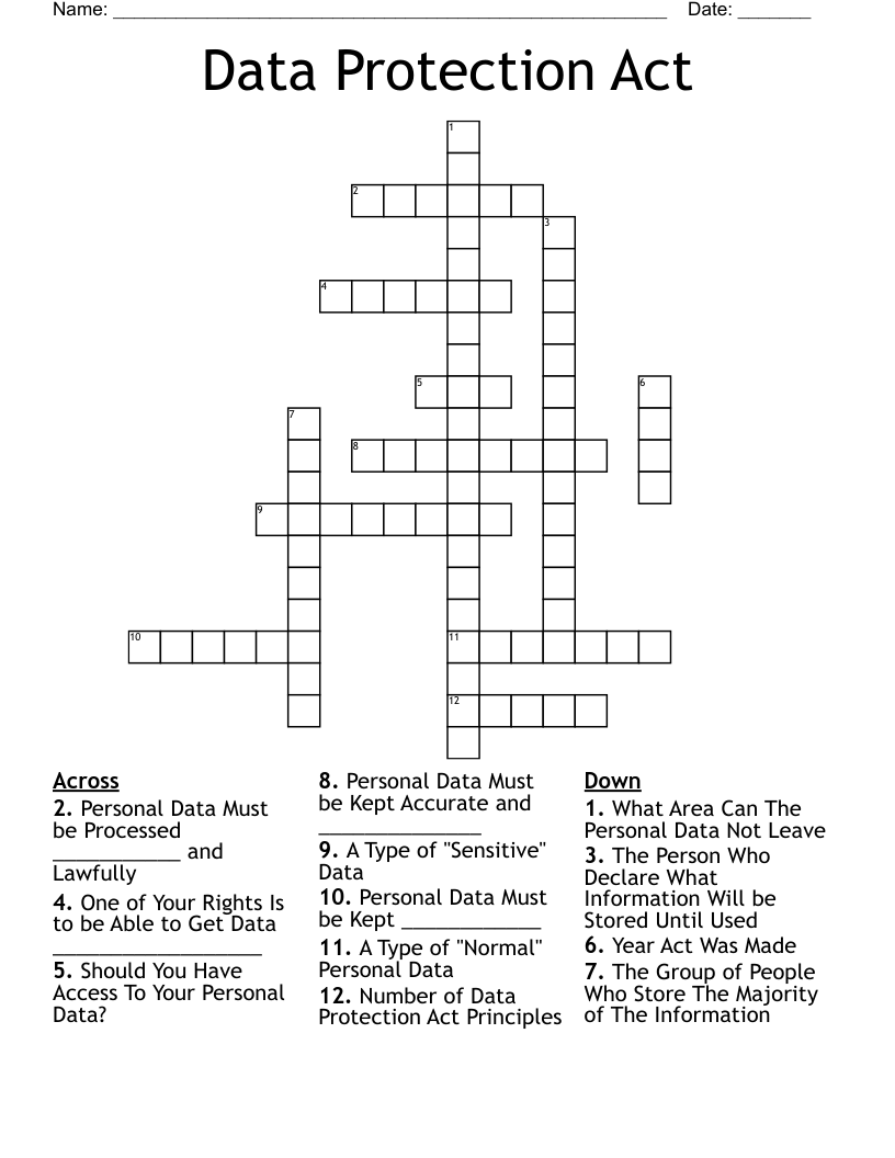 Data Protection Act Crossword