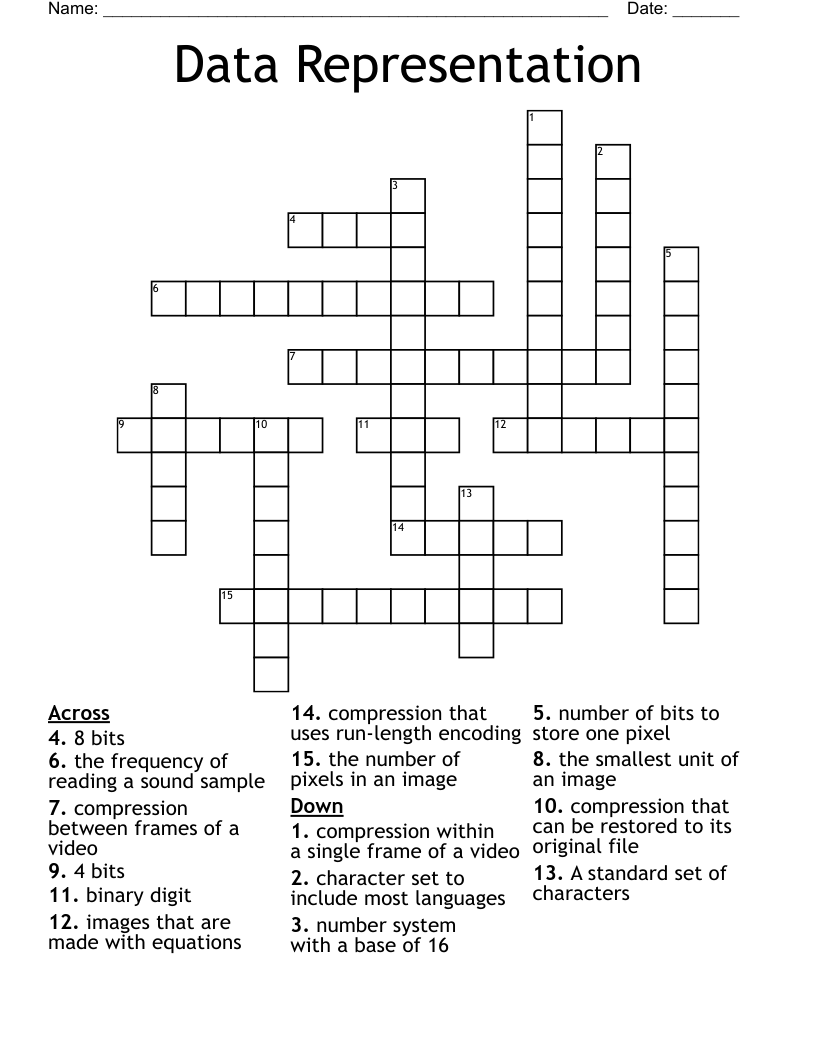 Data Representation Crossword