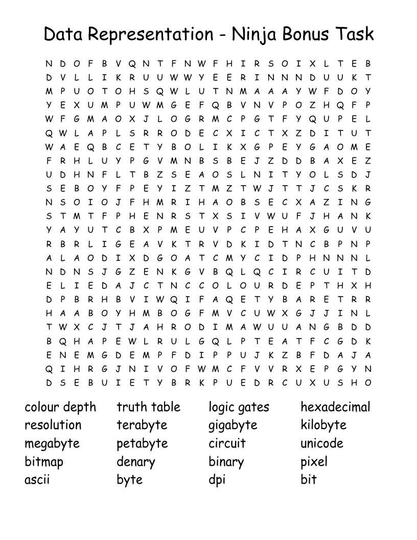 Data Representation - Ninja Bonus Task Word Search