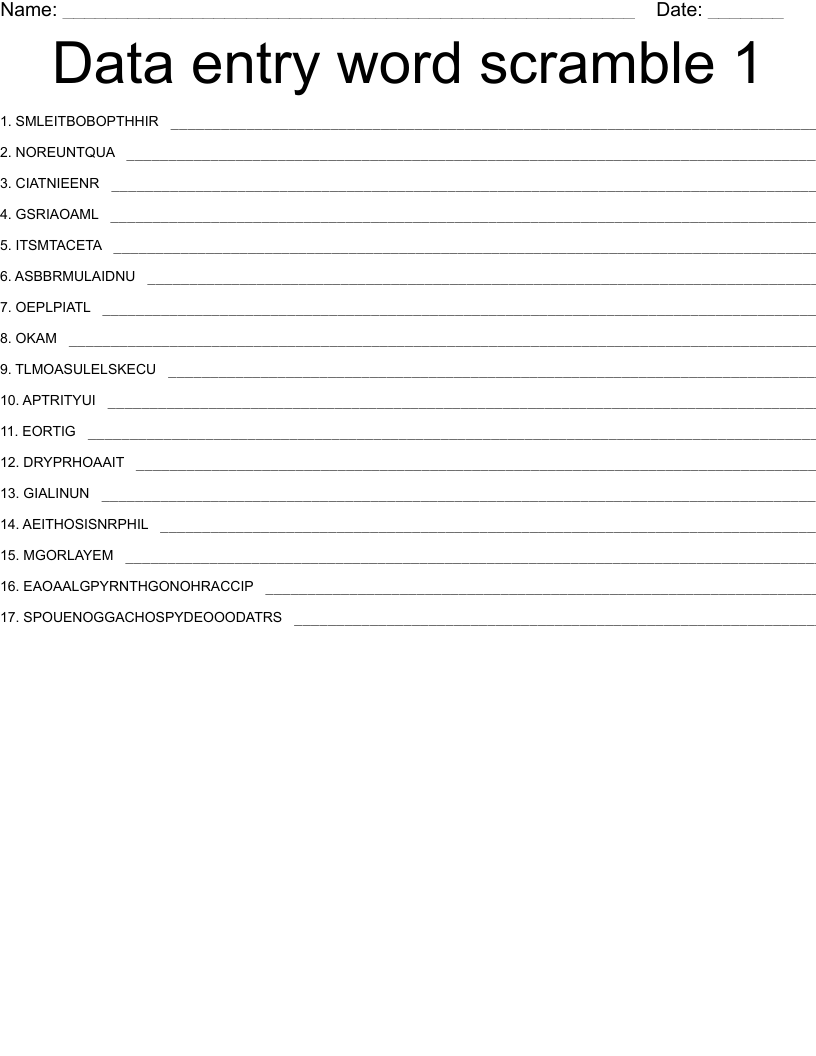 Data entry word scramble 1