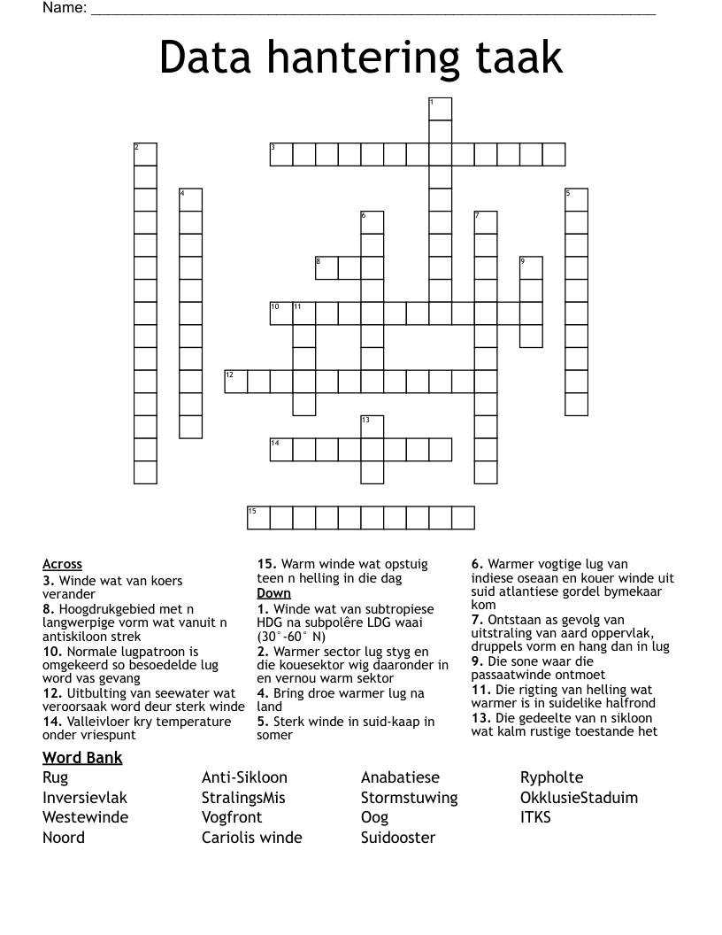 Data hantering taak Crossword