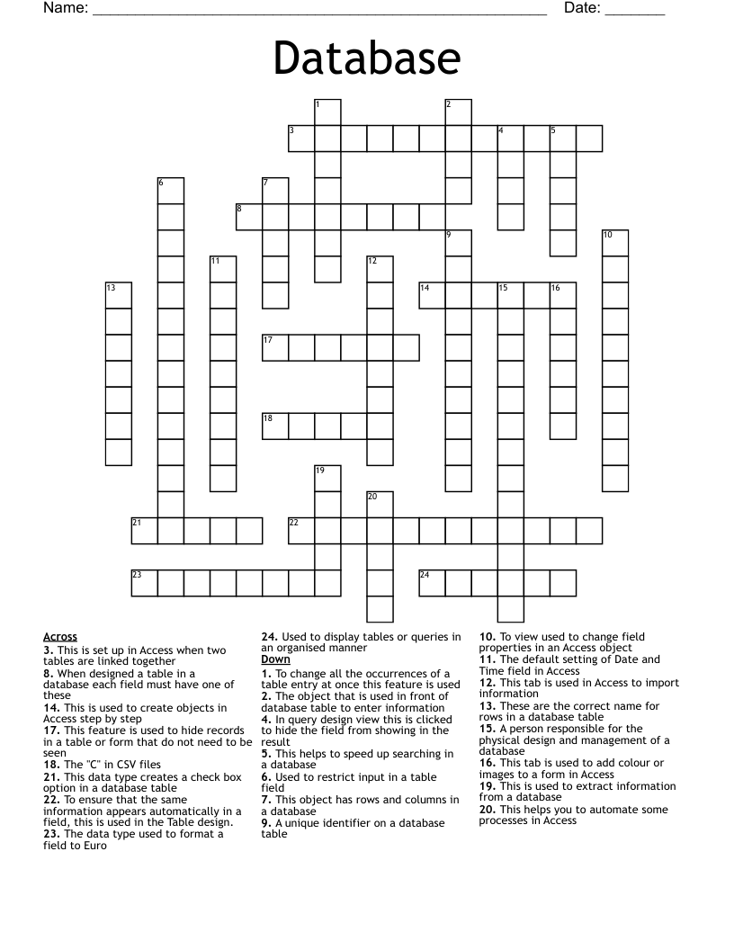 Database Crossword