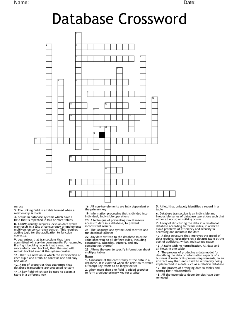 Database Crossword