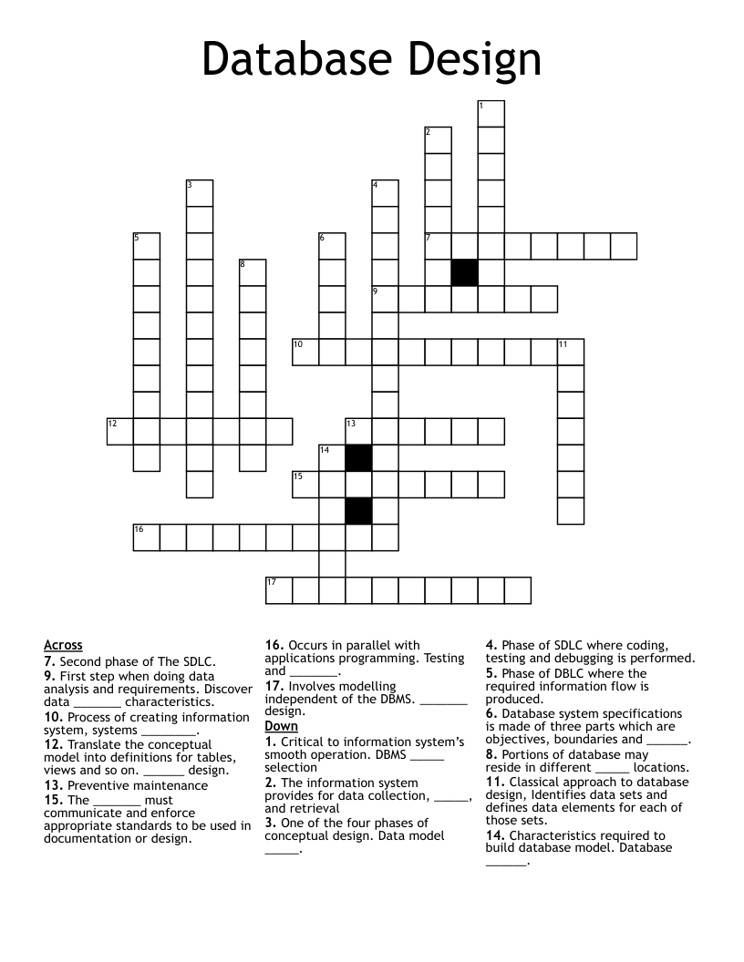 Database Design Crossword