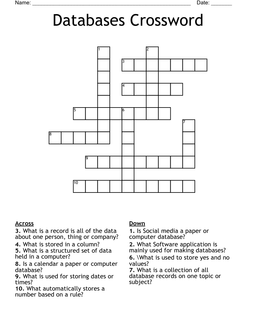 Databases Crossword