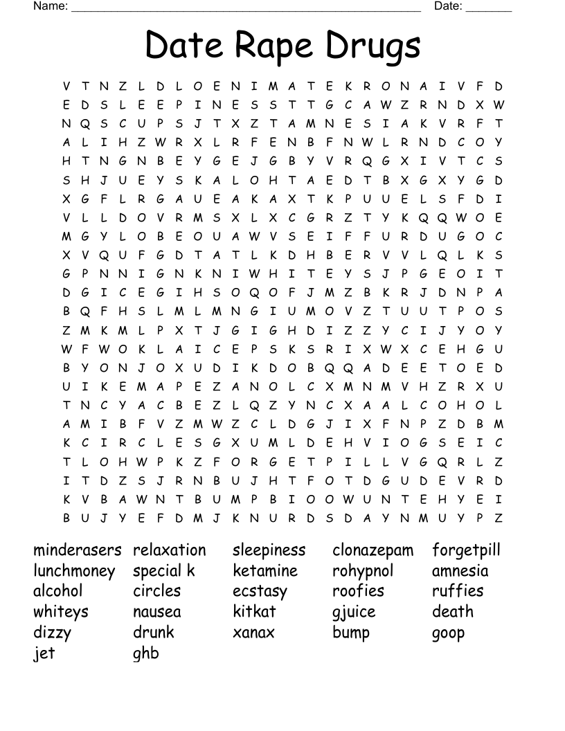 Date Rape Drugs Word Search