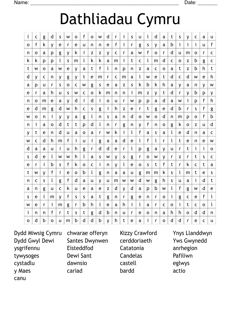 Dathliadau Cymru Word Search