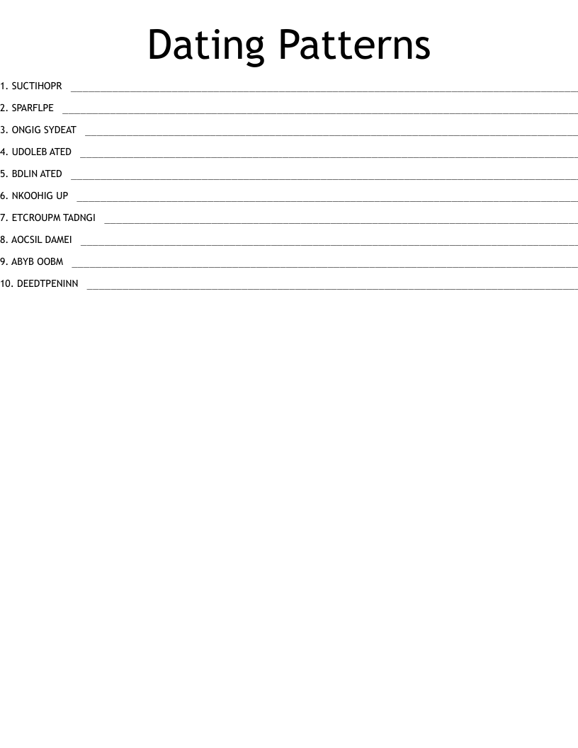Dating Patterns   Word Scramble