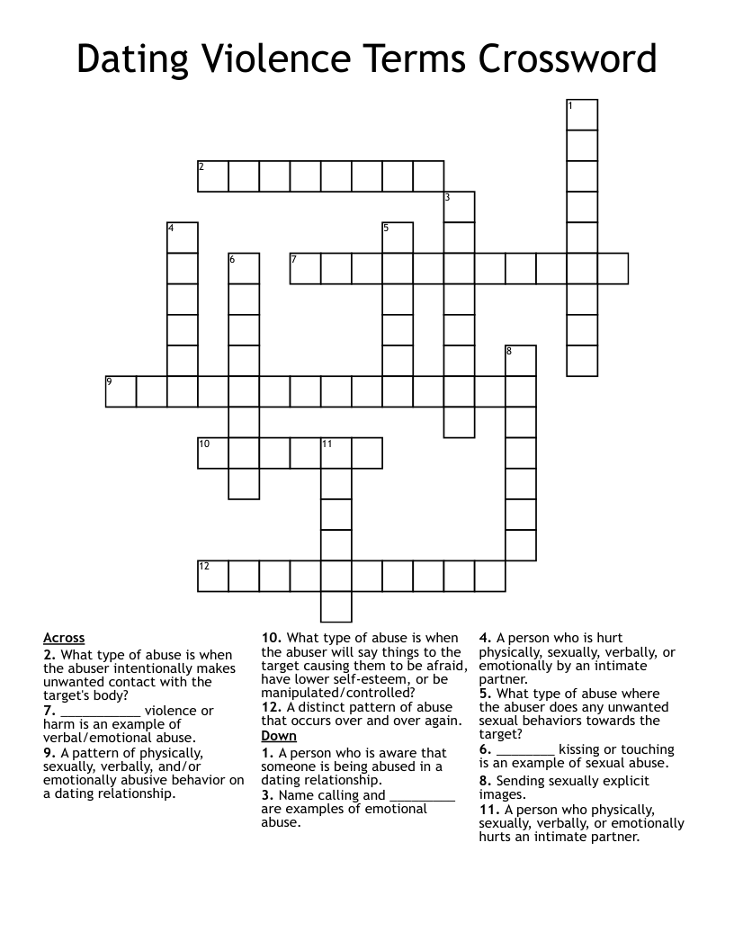 Dating Violence Terms Crossword