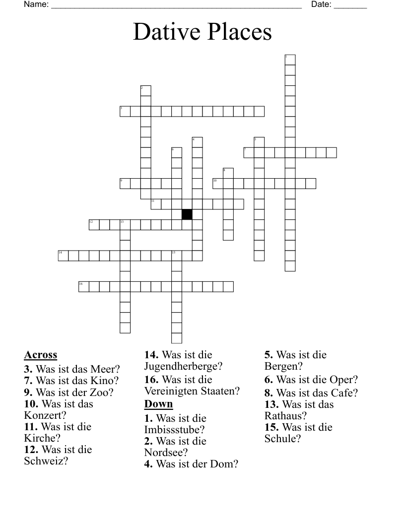 Dative Places Crossword