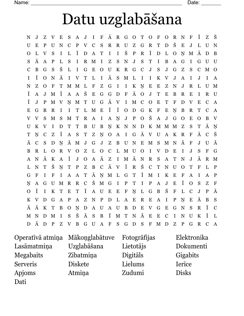 Datu uzglabāšana Word Search