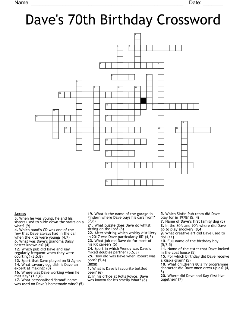 Dave's 70th Birthday Crossword
