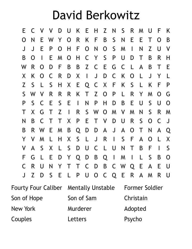 David Berkowitz Word Search