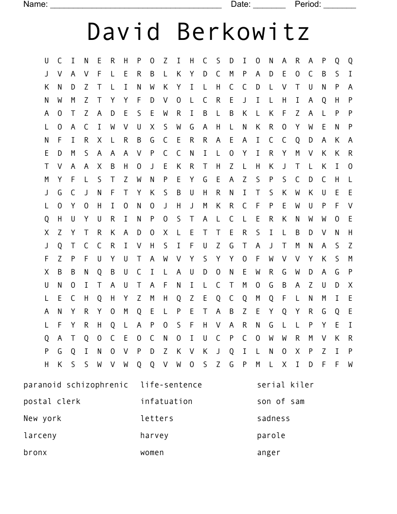 David Berkowitz Word Search