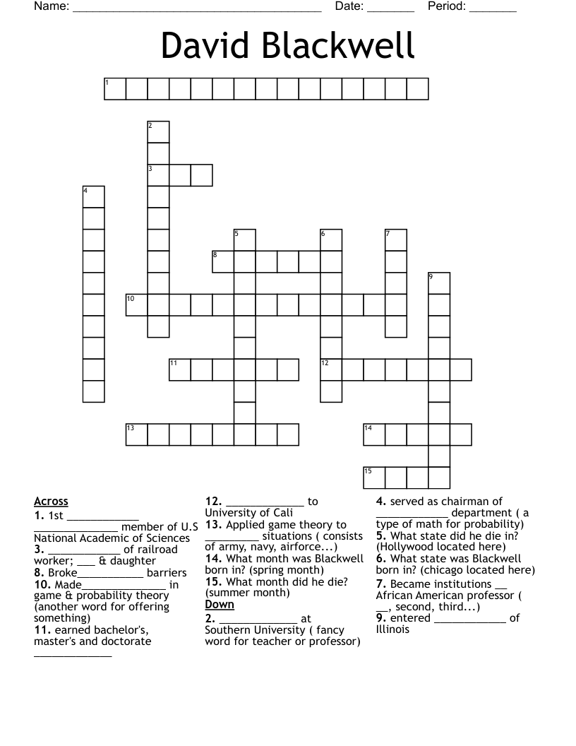 David Blackwell Crossword
