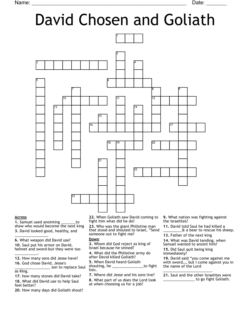 David Chosen and Goliath Crossword