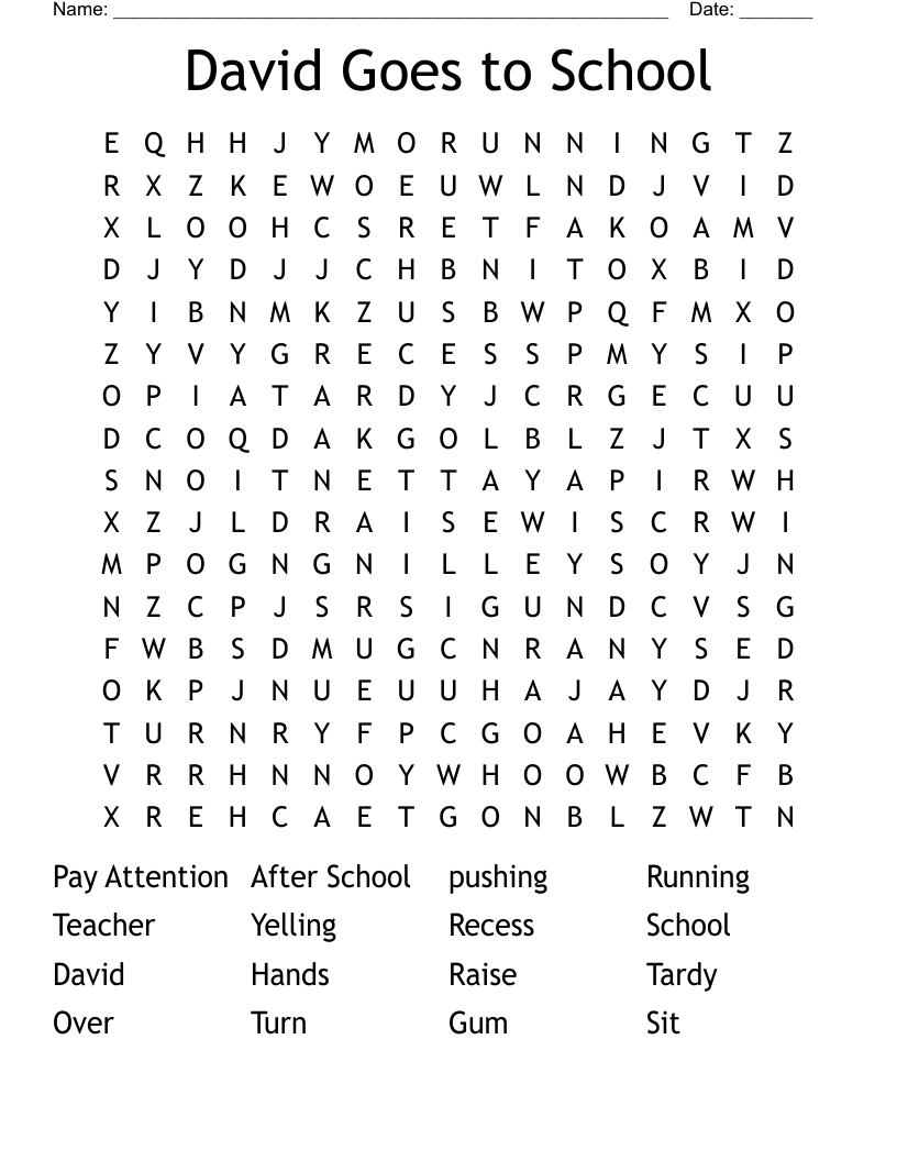 David Goes to School Word Search